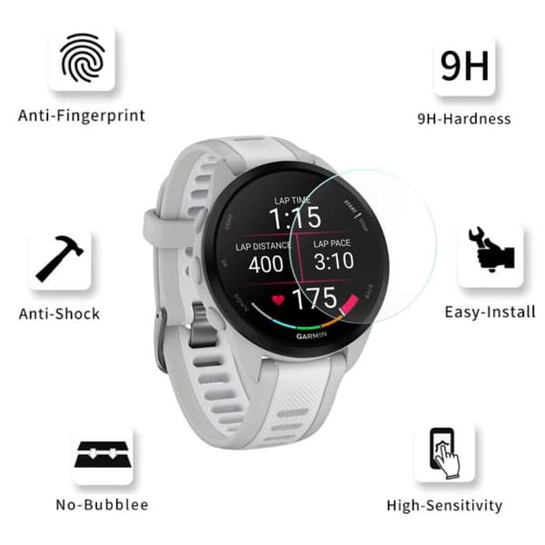Härdat glas för Garmin Forerunner 165 / Forerunner 165 Music [2-pack] Skärmprotektorför klocka, reptålig Phonillico