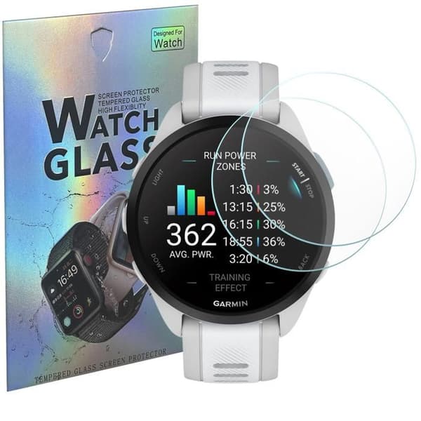 Härdat glas för Garmin Forerunner 165 / Forerunner 165 Music [2-pack] Skärmprotektorför klocka, reptålig Phonillico