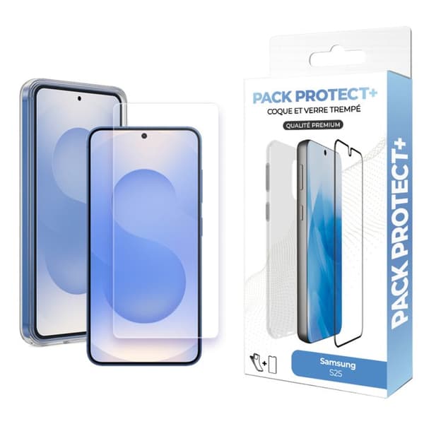Skyddspaket för Galaxy S25, Mjuk TPU-fodral och 7H Härdat glas Moxie Transparent