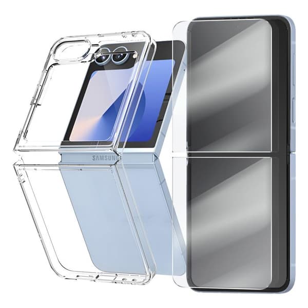 Skyddspaket för Galaxy Z Flip6 Skal i mjuk TPU och 7H härdat glas Moxie Transparent