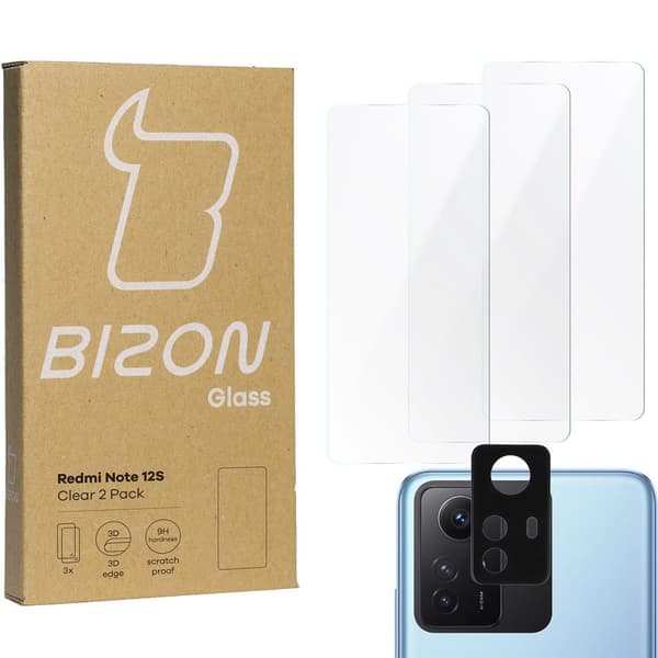 3x Glas + Kameraglas BIZON Clear 2-pack för Redmi Note 12S
