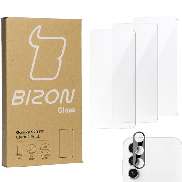 3x Glas + Kameraglas BIZON Clear 2-pack för Galaxy S23 FE