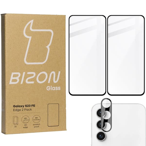 2x Glas + Kameraglas BIZON Edge 2-pack för Galaxy S23 FE
