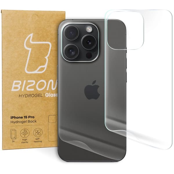 Bizon Glass Hydrogel Bakfilm, iPhone 15 Pro, 2 st.