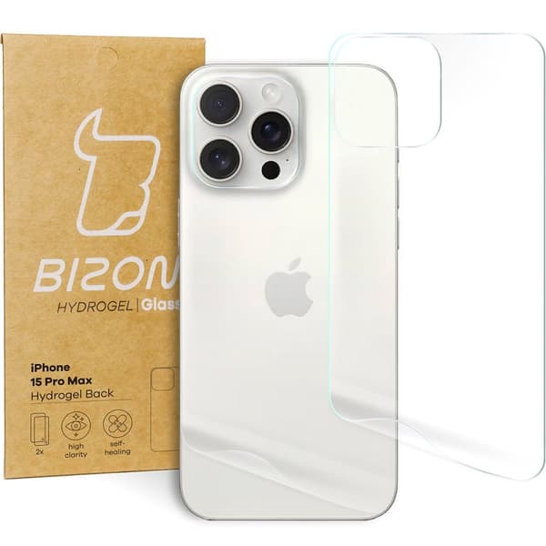 Bizon Glass Hydrogel Bagfilm, iPhone 15 Pro Max, 2 stk.