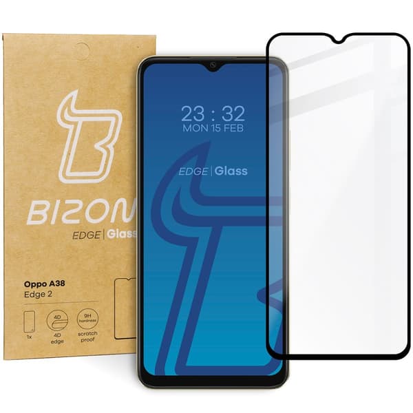 Bizon Glass Edge 2 Härdat Glas för Oppo A38, Svart