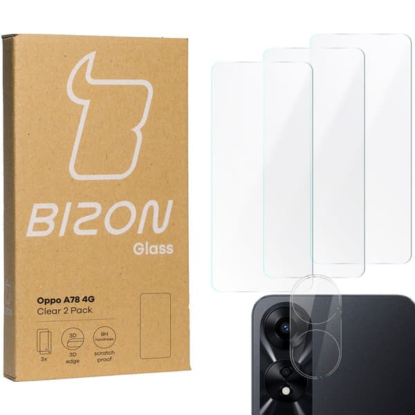 3x Glas + Kameraglas BIZON Clear 2-pack för Oppo A78 4G