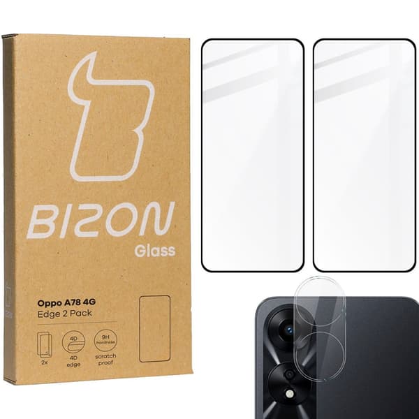 2x lasi + kameralasi BIZON Edge 2 pakkaus Oppo A78 4G:lle