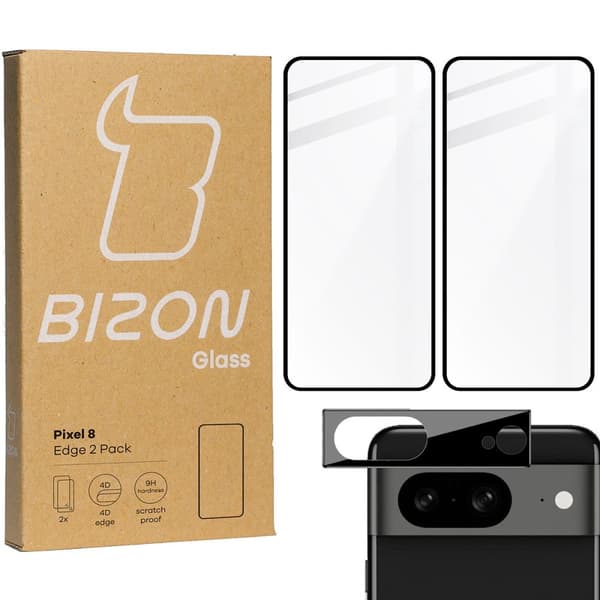 2x Glas + kameraglas BIZON Edge 2-pack för Pixel 8