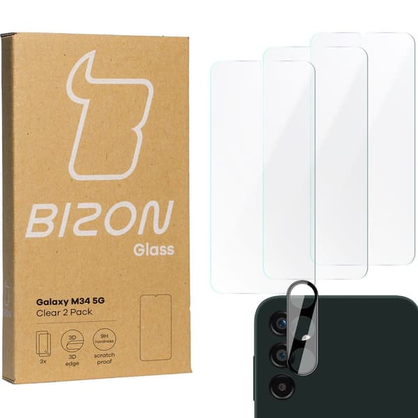 3x Glas + Kameraglas BIZON Clear 2-pack för Galaxy M34 5G