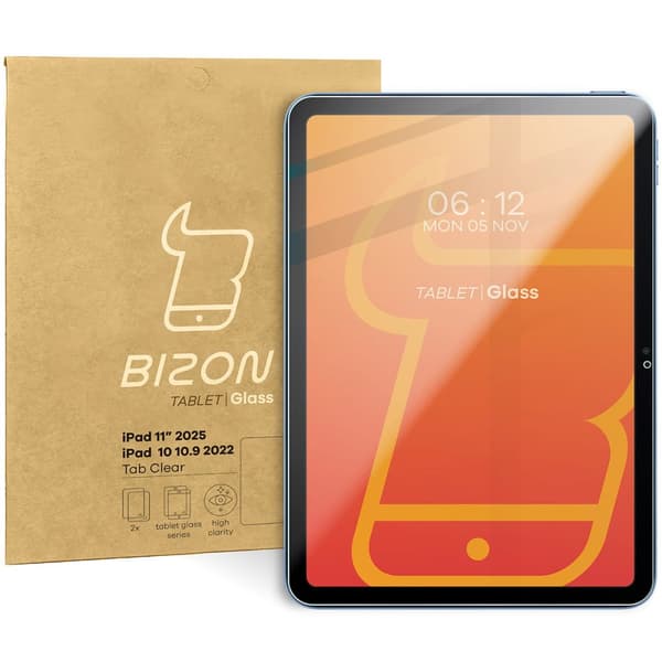 Bizon Glass Tab Genomskinligt härdat glas för iPad 11/10 generationen. 2025/2022, 2 stycken