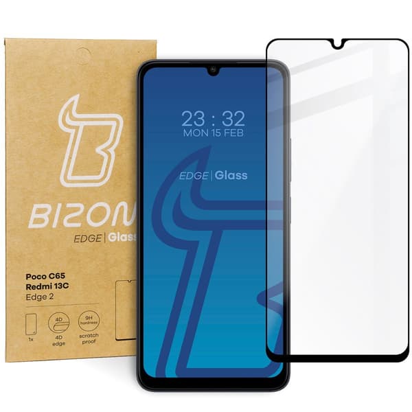 Bizon Glass Edge 2 Härdat Glas för Redmi 13C/13C 5G/Poco C65