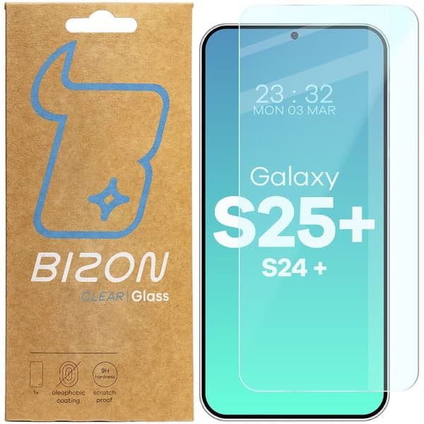 Bizon Glass Clear 2 karkaistu lasi Galaxy S25 Plus / S24 Plus -puhelimelle