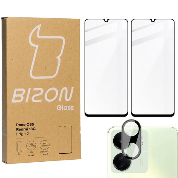 2x Glas + Kameraglas BIZON Edge 2-pack för Redmi 13C/Poco C65