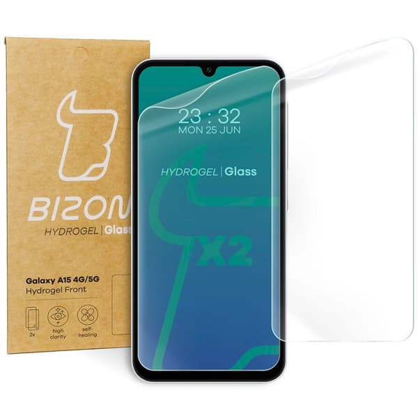Bizon Glass Hydrogel -etunäytönsuoja Galaxy A15 4G/5G:lle, Galaxy A25 5G:lle / M15 5G:lle, 2 kpl
