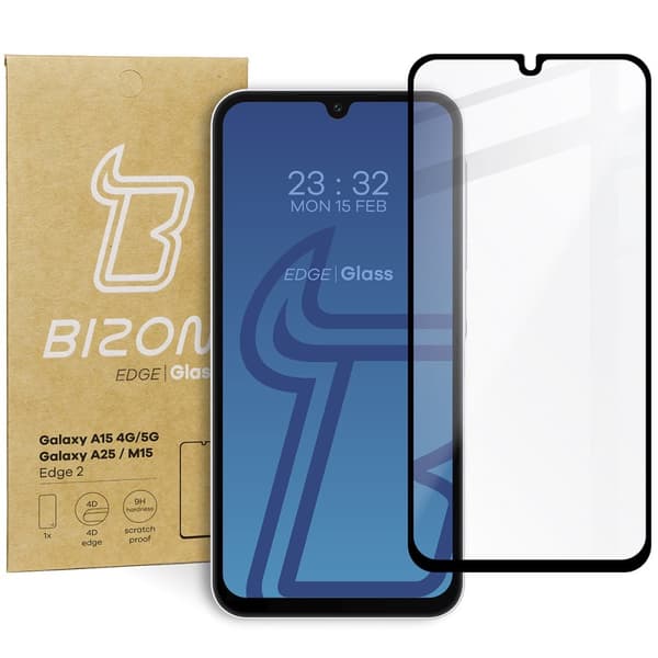 Bizon Glass Edge 2 Härdat Glas för Galaxy A15 4G/5G, Galaxy A25 5G/M15 5G