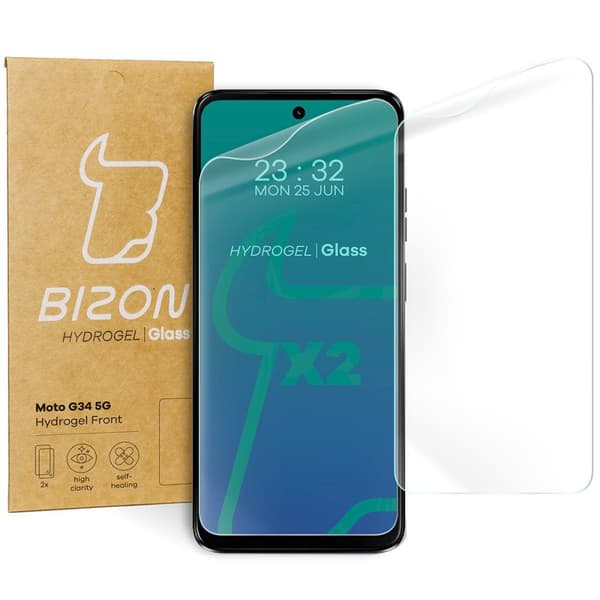 Bizon Glass Hydrogel Frontskærmbeskytter til Motorola Moto G34 / G45 5G, 2 stk.