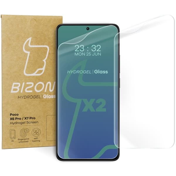Bizon Glass Hydrogel Framskärmskydd för Xiaomi Poco X6 Pro / X7 Pro, 2 stycken
