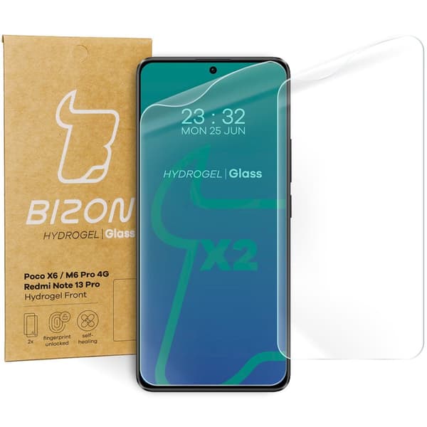 Bizon Glass Hydrogel Framsida Hydrogelfilm för Xiaomi Poco X6 / Poco M6 Pro 4G / Redmi Note 13 5G / Redmi Note 13 Pro 4G/5G, 2 stycken