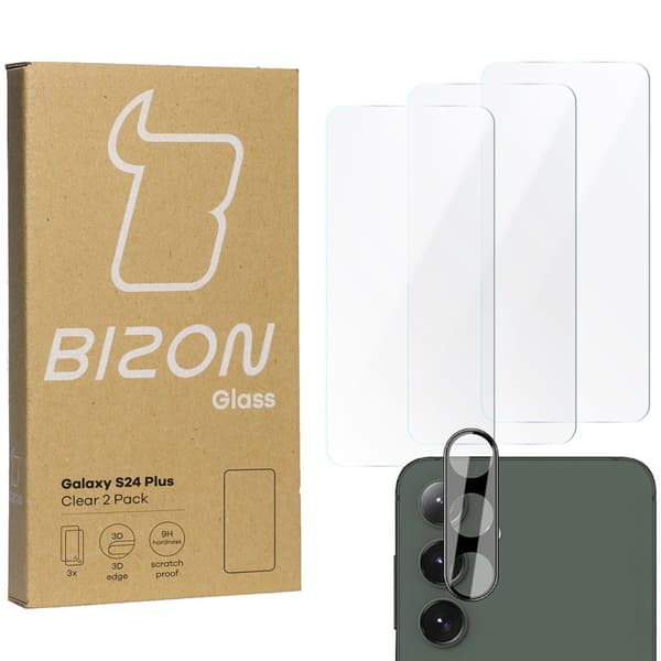 3x Glas + kameraglas BIZON Clear 2-pak til Galaxy S24 Plus