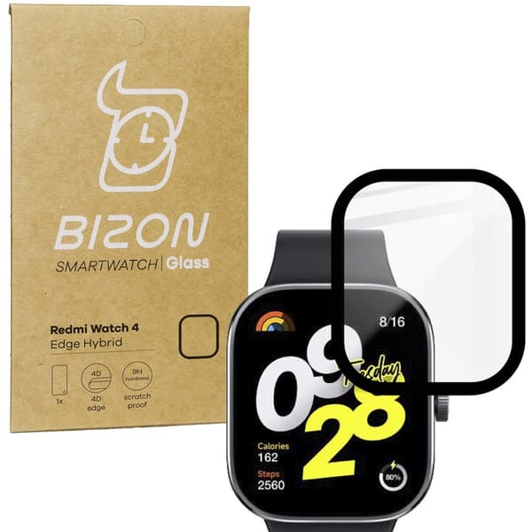 Bizon Glass Watch Edge Hybridglas för Redmi Watch 4, Svart