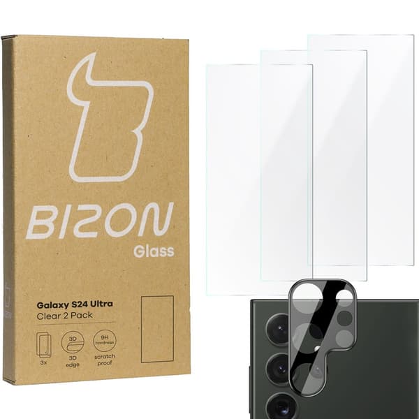 3x Glas + kameraglas BIZON Clear 2-pak til Galaxy S24 Ultra