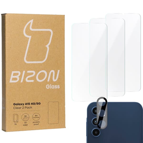 3x Glas + Kameraglas BIZON Clear 2-pack för Galaxy A15 4G/5G