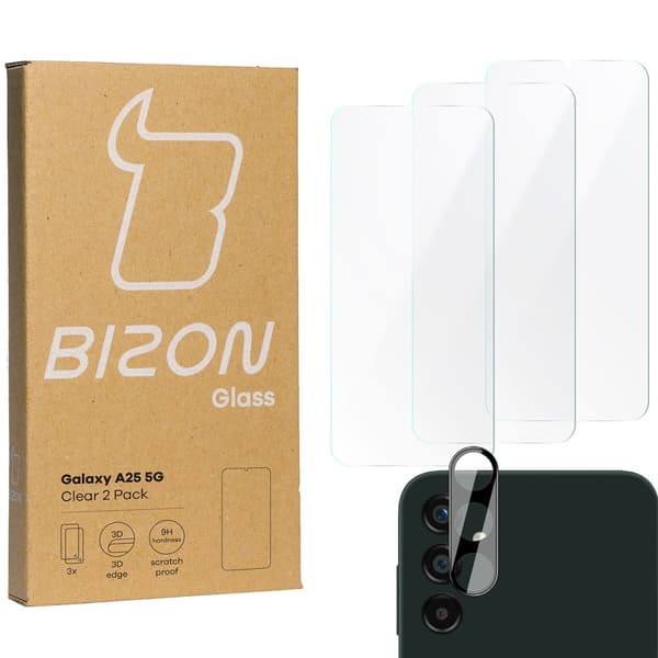 3x Glas + Kameraglas BIZON Clear 2-pack för Galaxy A25 5G