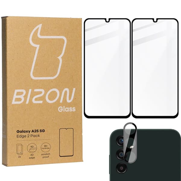 2x lasi + kameralasi BIZON Edge 2 pakkaus Galaxy A25 5G:lle