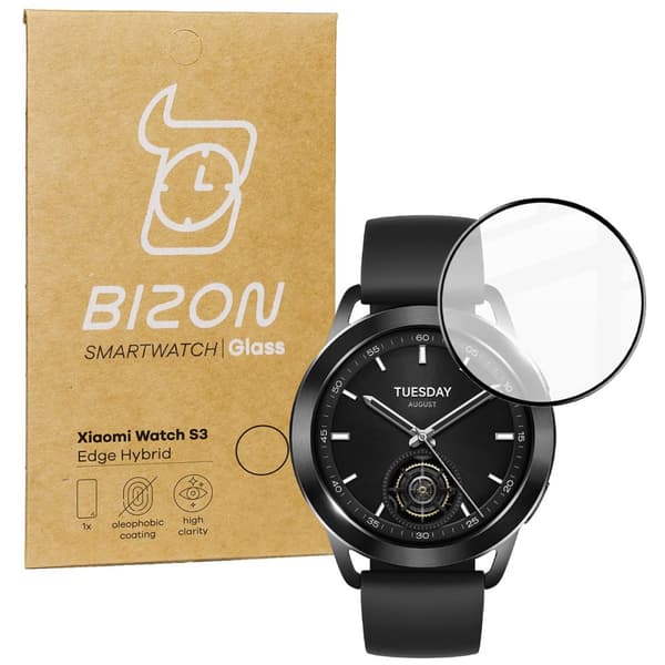 Bizon Glass Watch Edge Hybridglas för Xiaomi Watch S3 47mm, Svart