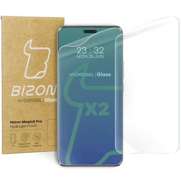Bizon Glass Hydrogel Framskärmskydd för Honor Magic6 Pro, 2 st.