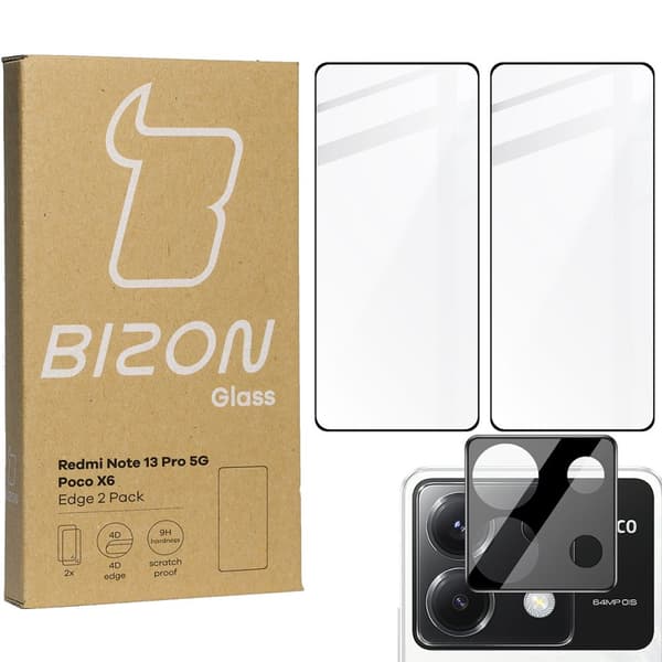 2x Glas + Kameraglas BIZON Edge 2-pack för Xiaomi Poco X6 / Redmi Note 13 Pro 5G