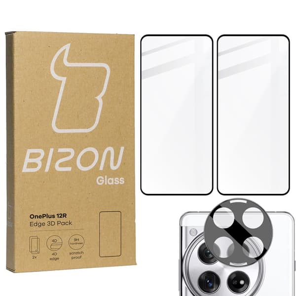 2x Glas + kameraglas BIZON Edge 3D för OnePlus 12R