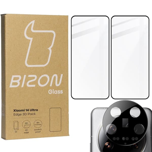 2x Glas + BIZON Edge 3D-kameraglas för Xiaomi 14 Ultra