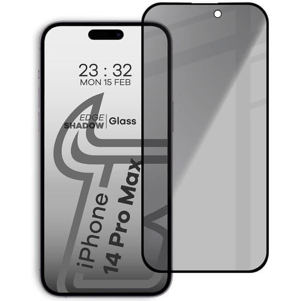 Bizon Glass Edge Shadow -karkaistusta lasista valmistettu iPhone 14 Pro Max -suojakalvo, savunharmaa ja mustalla kehyksellä