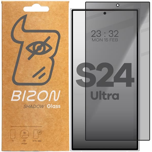Bizon Glass Edge Shadow Privacy Hærdet Glas til Galaxy S24 Ultra, Tonet med Sort Ramme