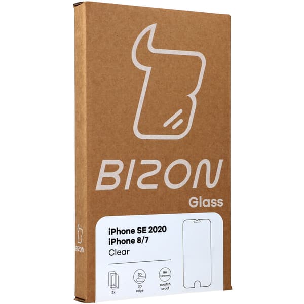 Bizon Glass Härdat Glas - 3 st + lins, iPhone SE 2022/2020, 8/7