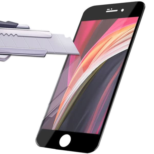 Bizon Glass Edge Hærdet Glas - 2 stk. + linsebeskyttelse, iPhone SE 2022/2020, 8/7, sort