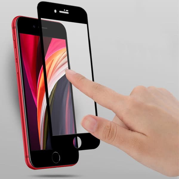Bizon Glass Edge Hærdet Glas - 2 stk. + linsebeskyttelse, iPhone SE 2022/2020, 8/7, sort