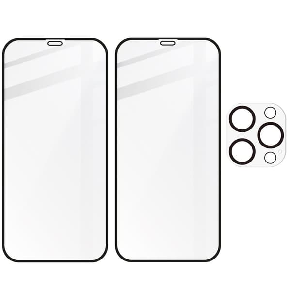 Bizon Glass Edge CF karkaistu lasi - 2 kpl + linssisuoja, iPhone 12 Pro, musta