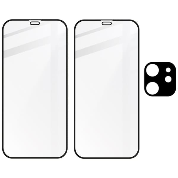 Bizon Glass Edge CF hærdet glas - 2 stk. + linsebeskyttelse, iPhone 12 Mini, sort