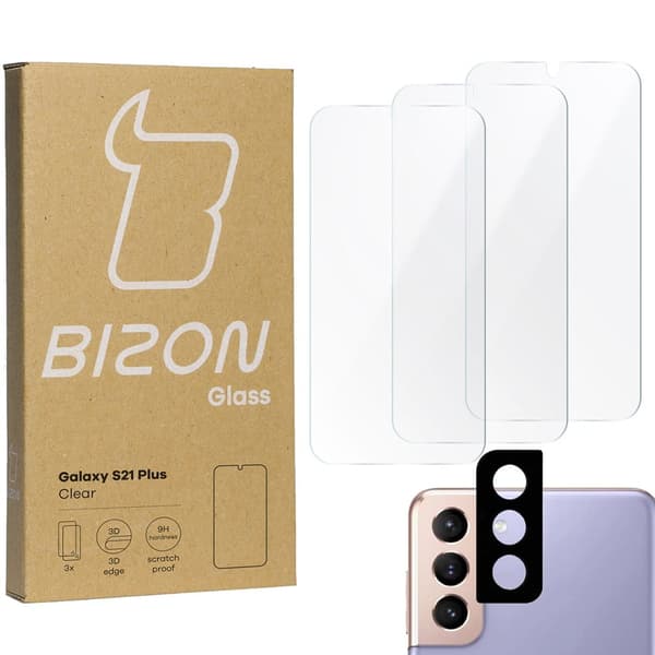 Bizon Glass Härdat Glas - 3 st + lins, Galaxy S21 Plus 5G