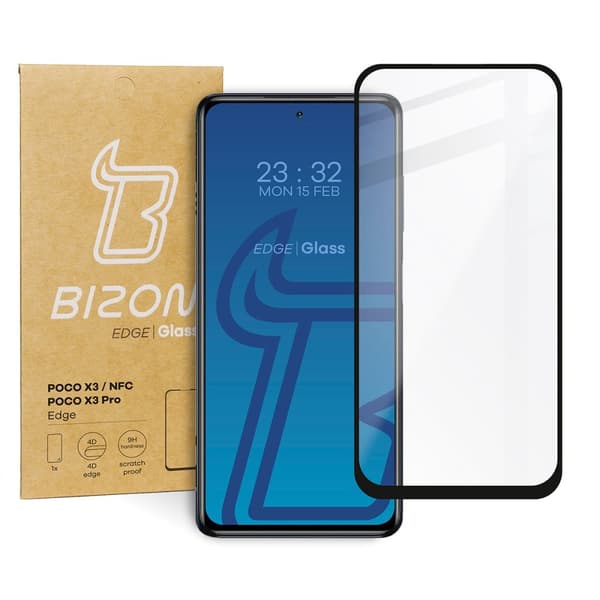 Bizon Glass Edge Härdat Glas för Xiaomi Poco X3 / NFC / PRO, Svart