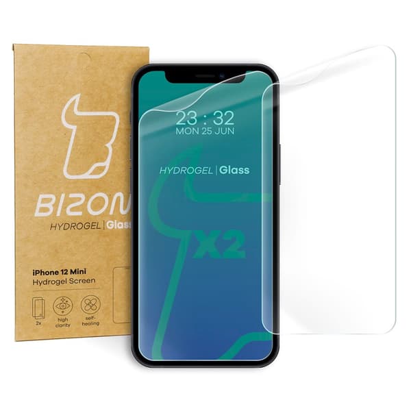 Bizon Glass Hydrogel skærmbeskytter, iPhone 12 Mini, 2 stk.