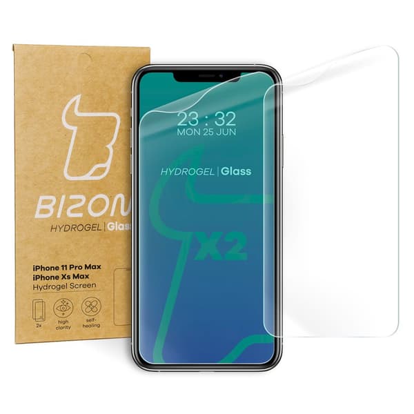 Bizon Glass Hydrogel skærmbeskytter, iPhone 11 Pro Max / Xs Max, 2 stk.