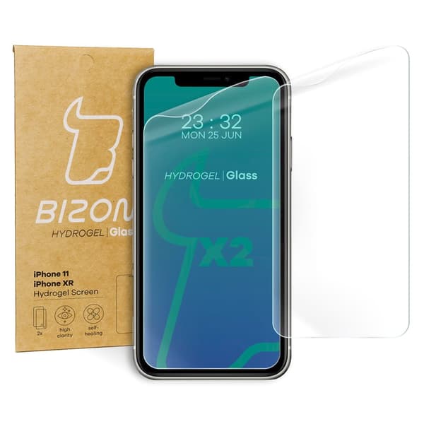 Bizon Glass Hydrogel skærmbeskytter, iPhone 11 / XR, 2 stk.