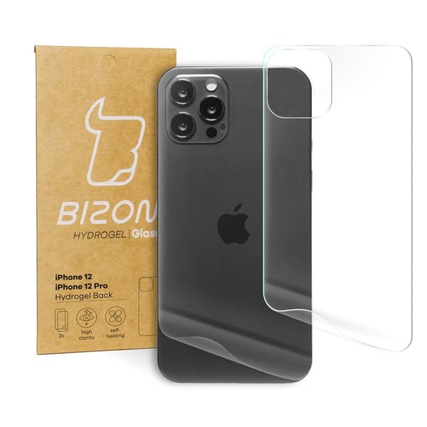 Bizon Glass Hydrogel Bagfilm, iPhone 12 / 12 Pro, 2 stk.