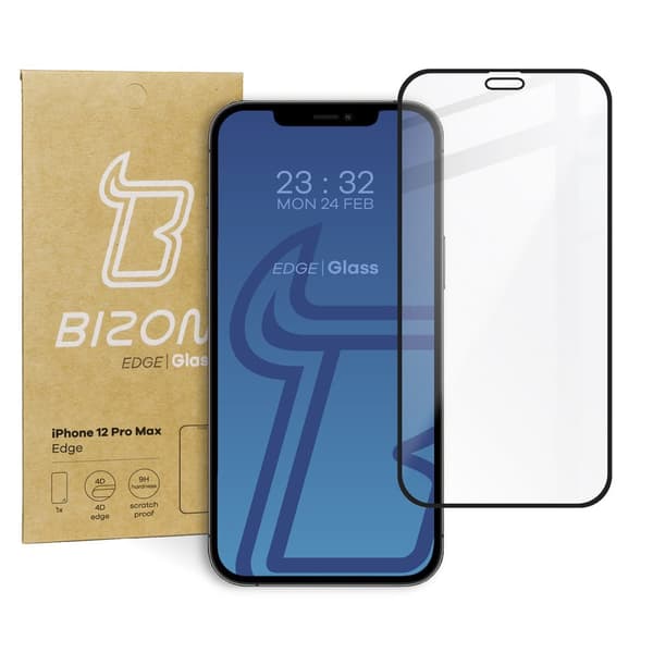 Bizon Glass Edge Hærdet Glas til iPhone 12 Pro Max, Sort