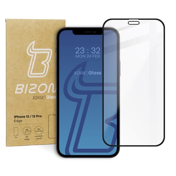 Bizon Glass Edge härdat glas för iPhone 12 / 12 Pro, svart