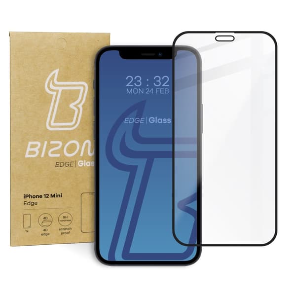 Bizon Glass Edge Hærdet Glas til iPhone 12 Mini, Sort